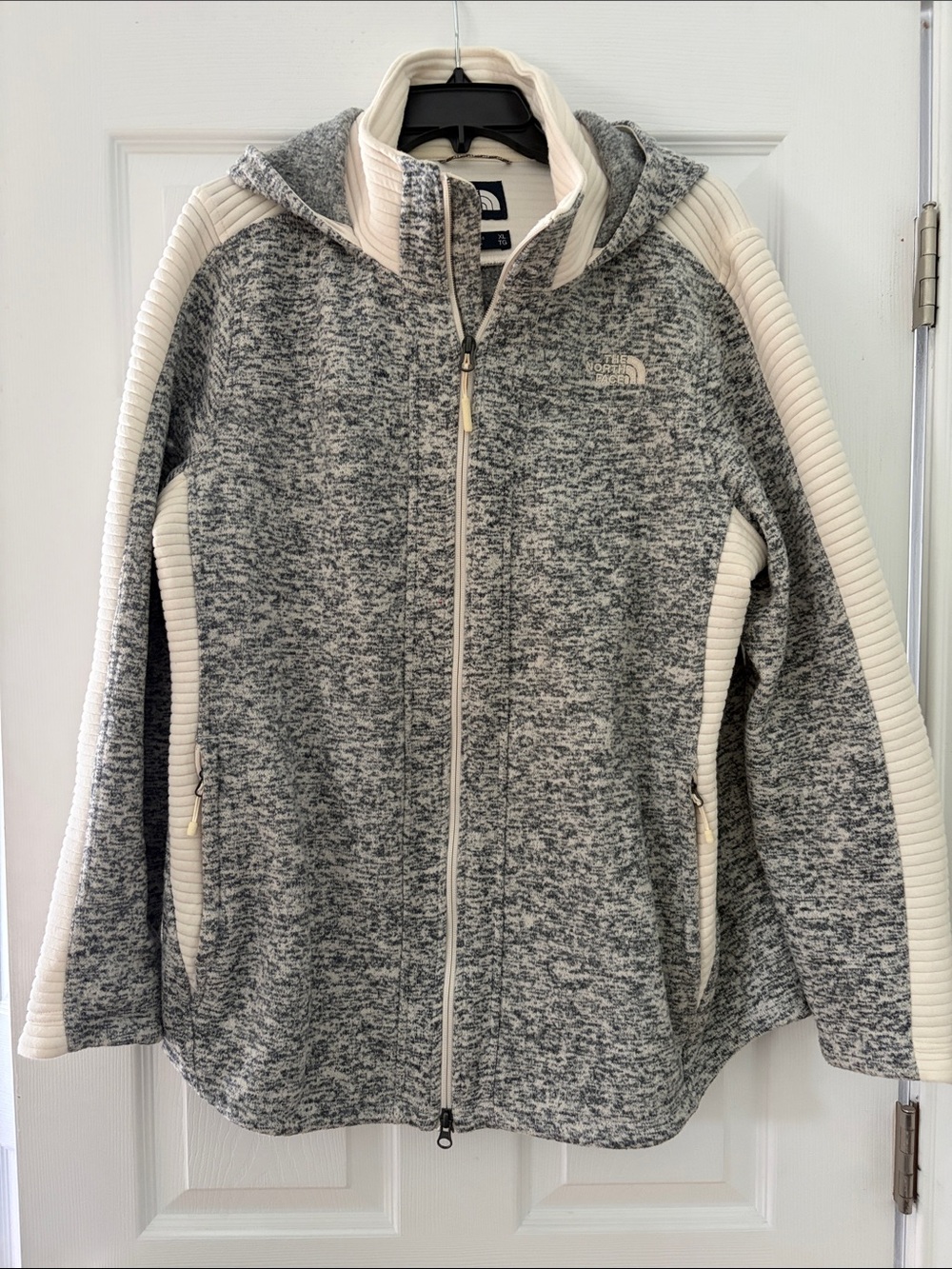 The North Face Girls' Heather Gray & Cream Zip-Up Fleece Hoodie